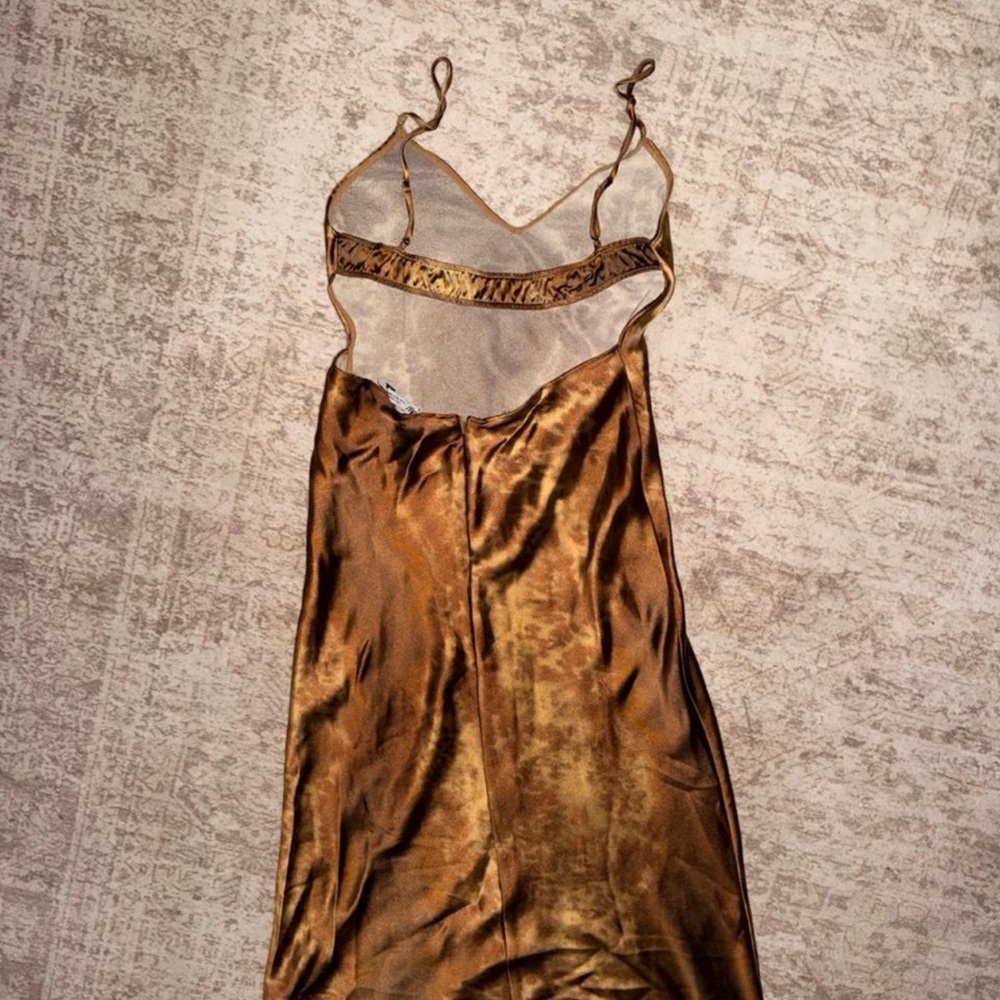 Zara brown & gold saying maxi dress